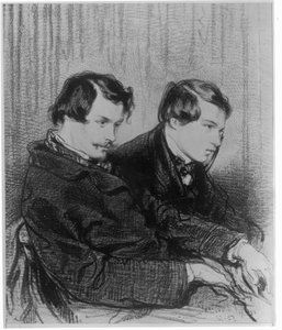Edmond de Goncourt (1822-86) ja Jules de Goncourt (1830-70) laatikossa teatterissa, 1853